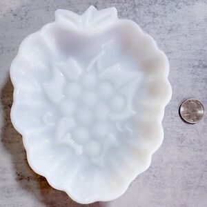 Vintage Hazel Atlas Milk Glass Grape Dish Scalloped Edge Trinket Candy Dish